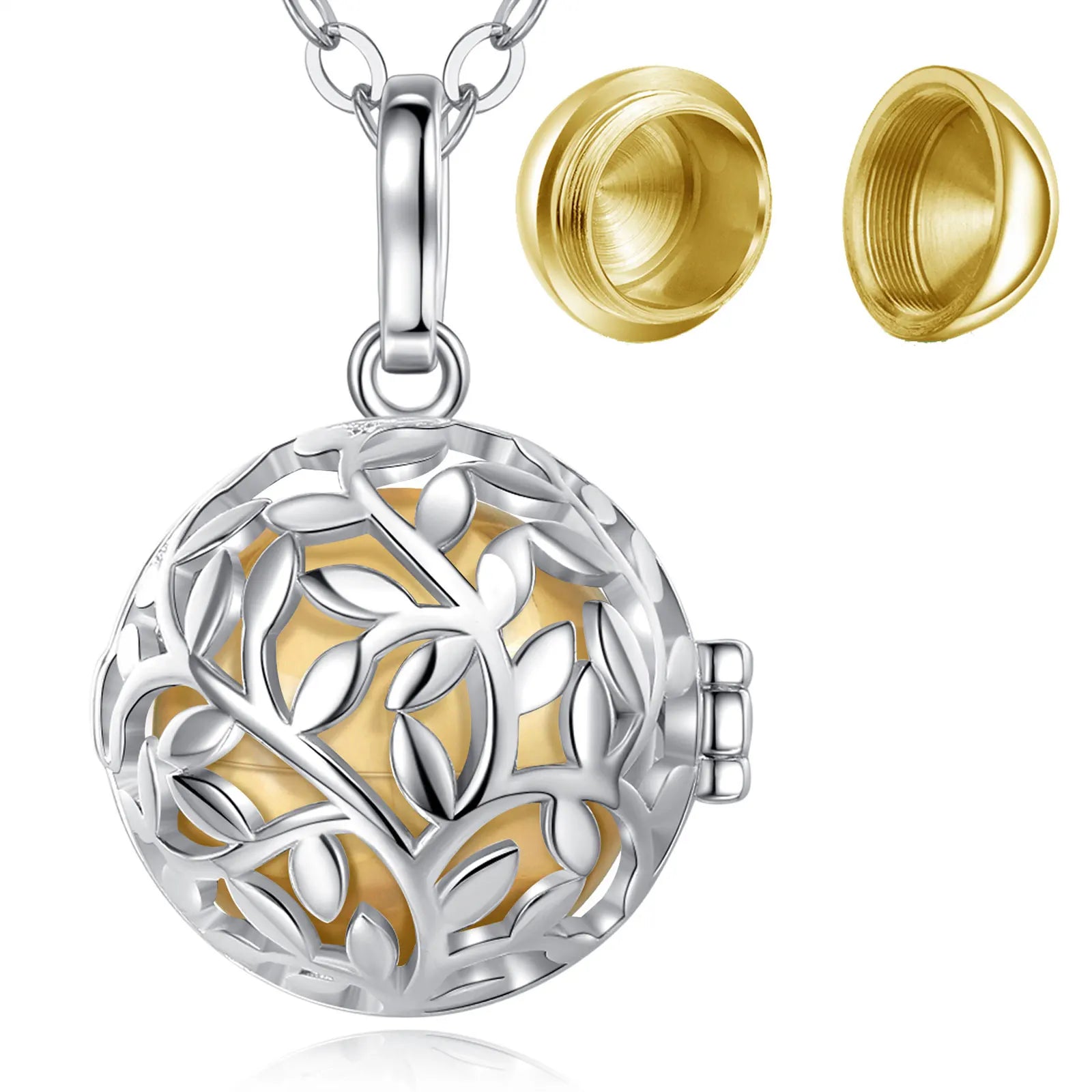 EUDORA urne crémation pendentif 18mm feuille d'olivier Cage médaillon porte-cendres souvenir Capsule collier boule creuse bijoux à bricoler soi-même k332n14 18mm-gold {{ tags }}