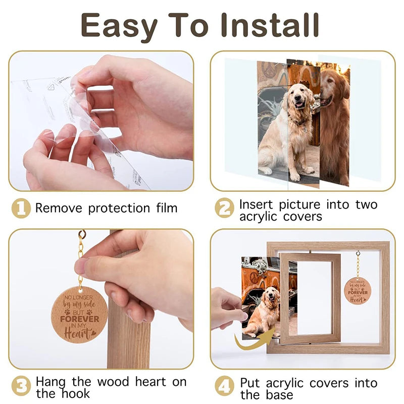 Cadre Photo commémoratif en bois Double face rotatif 4x6, décor de table, cadeau commémoratif de deuil pour chats et chiens, accessoires pour animaux de compagnie {{ tags }}