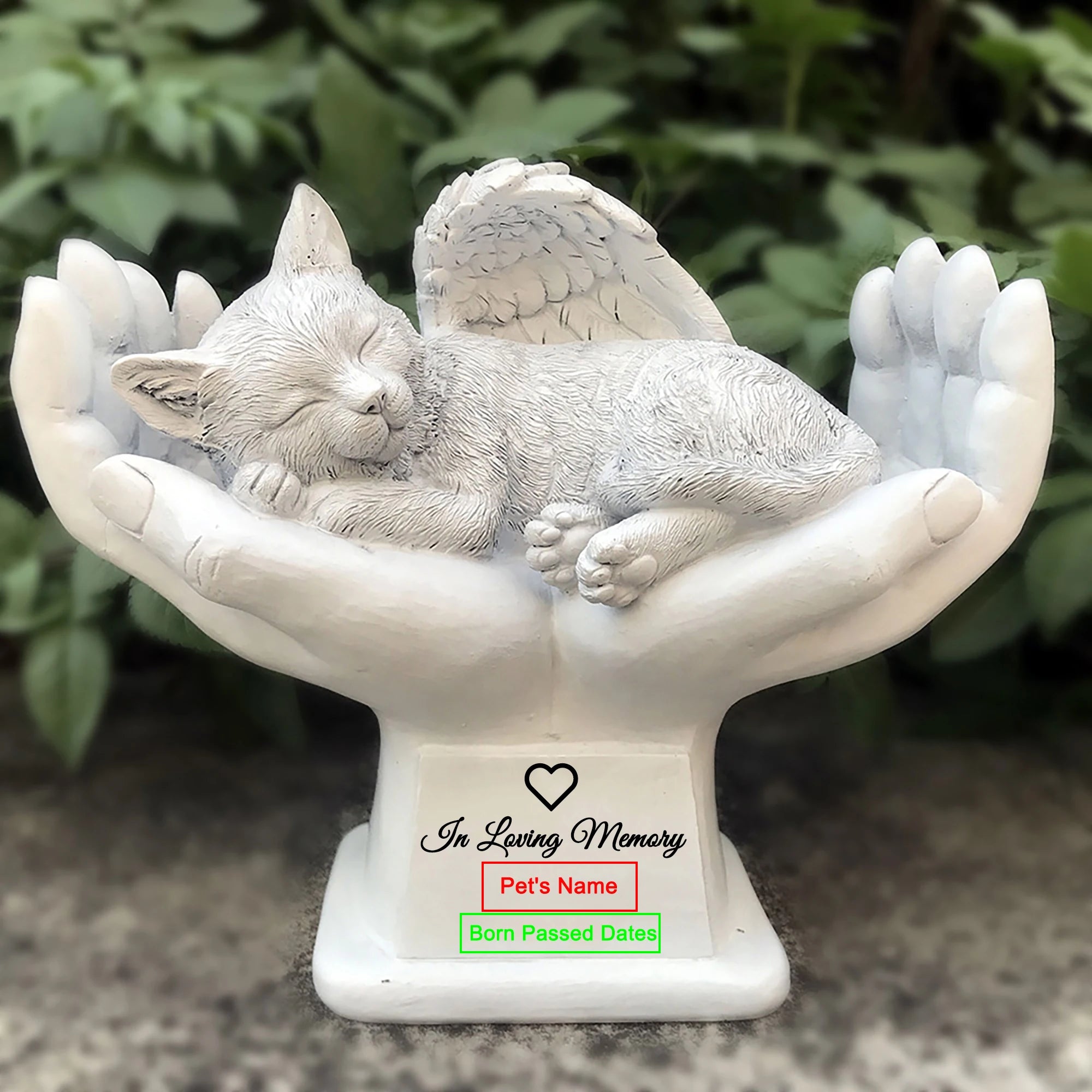 Marqueurs de tombe personnalisés pour animaux de compagnie, Statue d'ange commémorative en pierre avec mains de dieu, pierre de jardin pour animaux de compagnie {{ tags }}