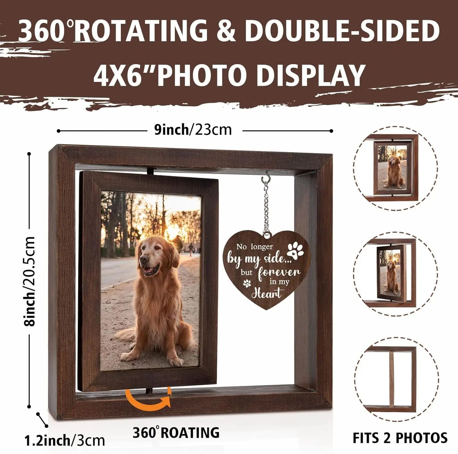 Cadre Photo rotatif en bois 4x6, cadeau commémoratif pour chien et chat, cadre Photo personnalisable {{ tags }}