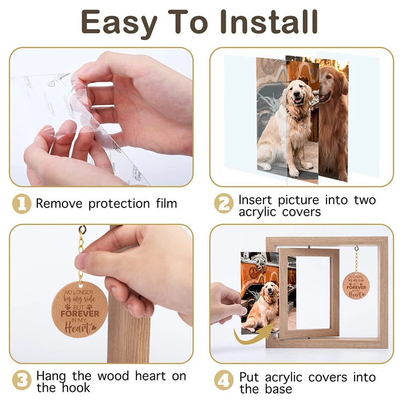 Cadre Photo commémoratif en bois Double face rotatif 4x6, décor de table, cadeau commémoratif de deuil pour chats et chiens, accessoires pour animaux de compagnie {{ tags }}