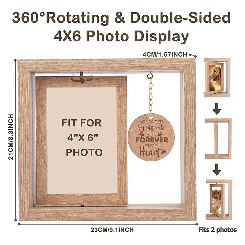 Cadre Photo commémoratif en bois Double face rotatif 4x6, décor de table, cadeau commémoratif de deuil pour chats et chiens, accessoires pour animaux de compagnie {{ tags }}