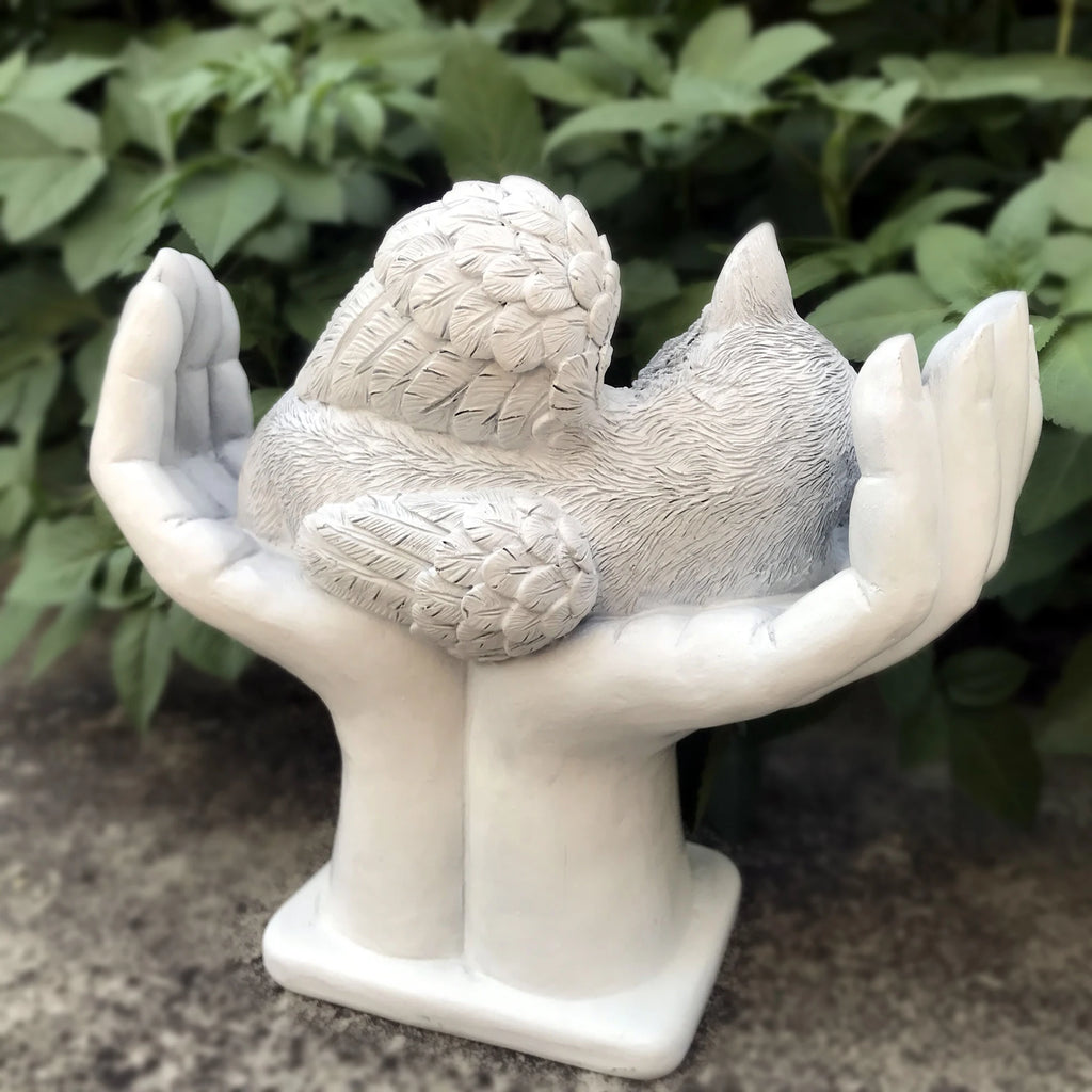 Marqueurs de tombe personnalisés pour animaux de compagnie, Statue d'ange commémorative en pierre avec mains de dieu, pierre de jardin pour animaux de compagnie {{ tags }}