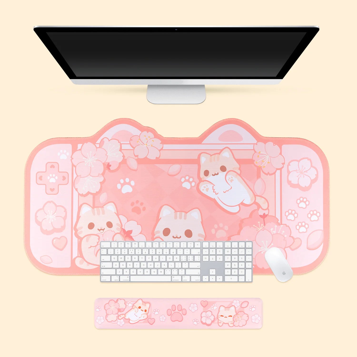 Tapis de Souris XL Kawaii | Desk Pad Gaming Pastel Rose {{ tags }}