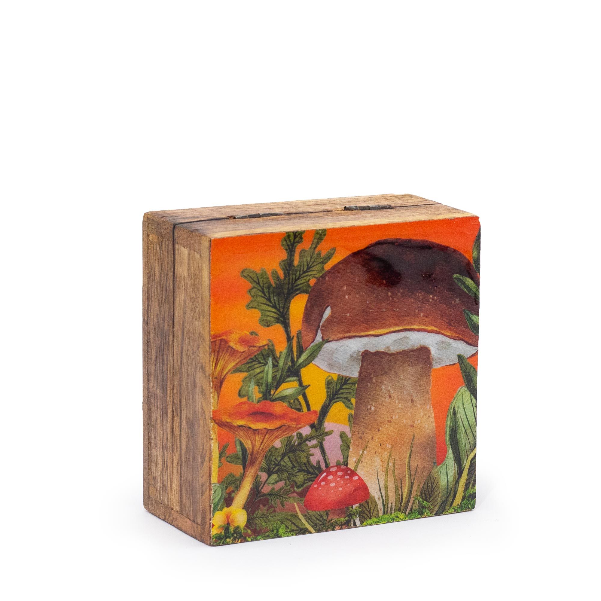 Boîte émaillée carrée champignons bordeaux