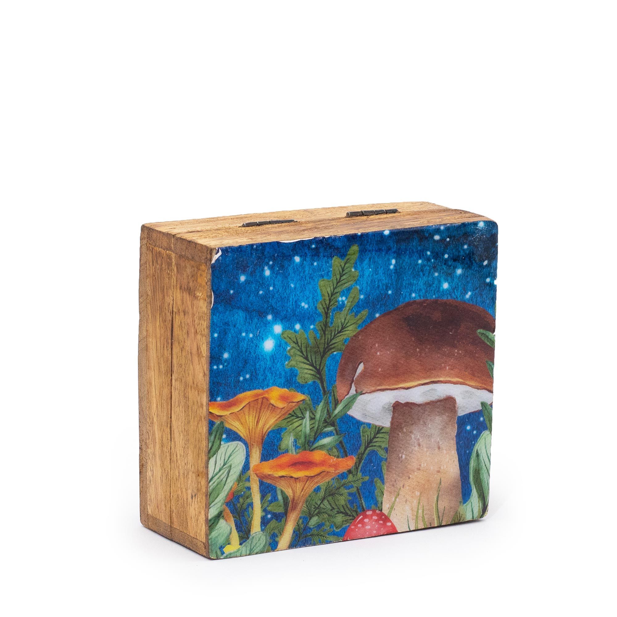 Boîte émaillée carrée champignons bleu canard