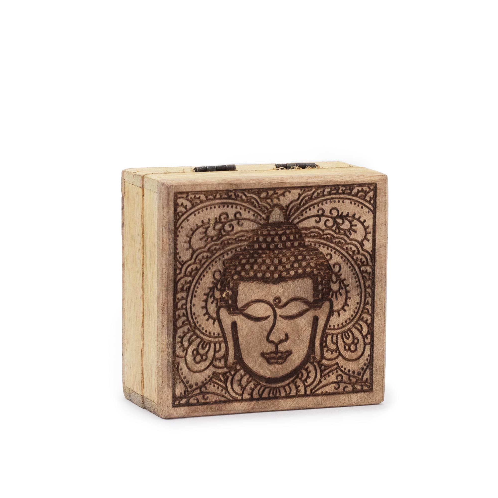 Boîte carrée bouddha noire gravée