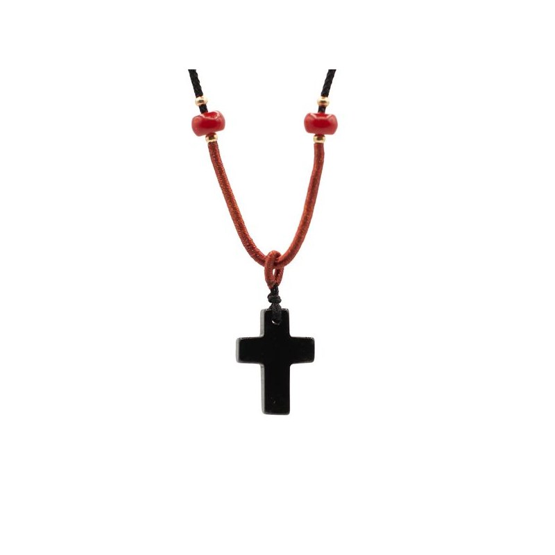 Collier croix : Agate noire