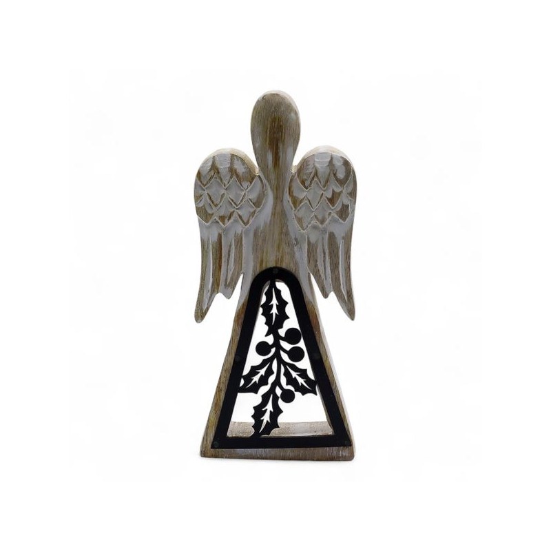 Statuette ange patine blanche : motif ajouré