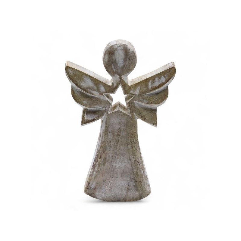 Statuette ange patine blanche : étoile ajourée