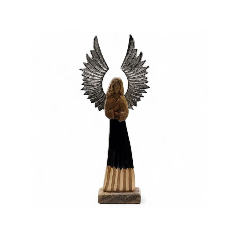 Grande statuette ange gardien : ailes métal & émail