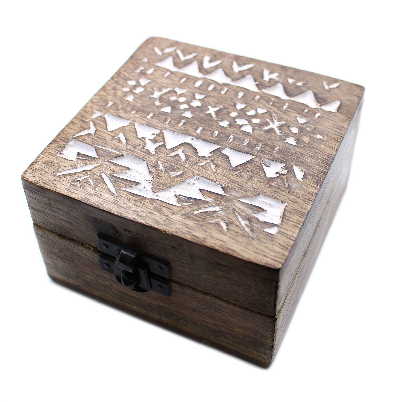 Boîte 4x4 bois blanchi motif slave