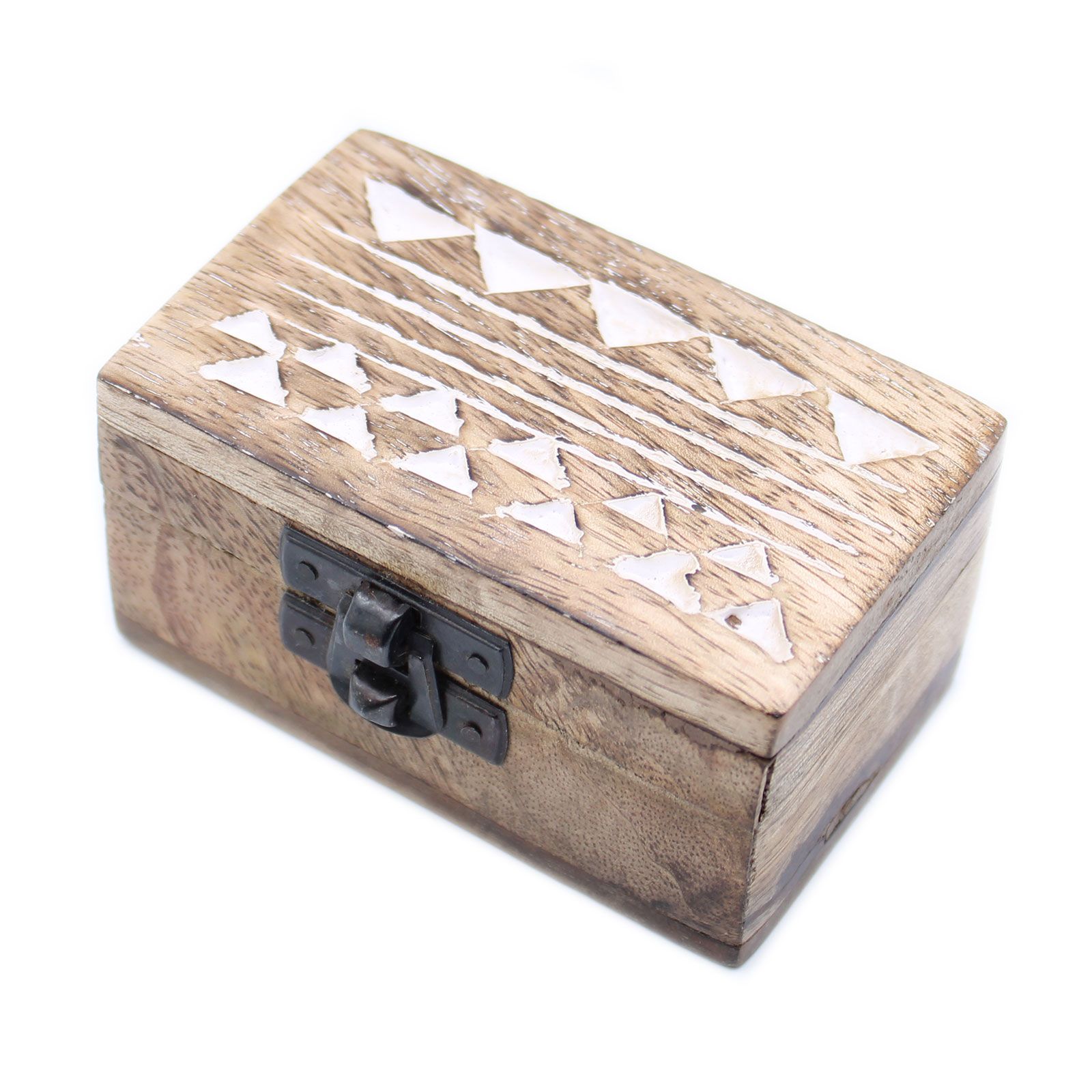 Boîte pilulier bois blanchi motif aztèque