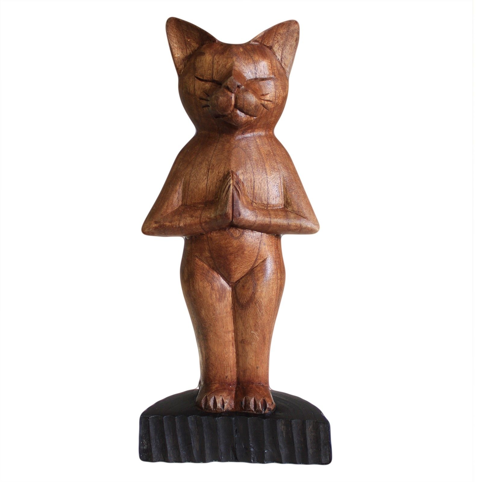 Chat yoga debout bois sculpté