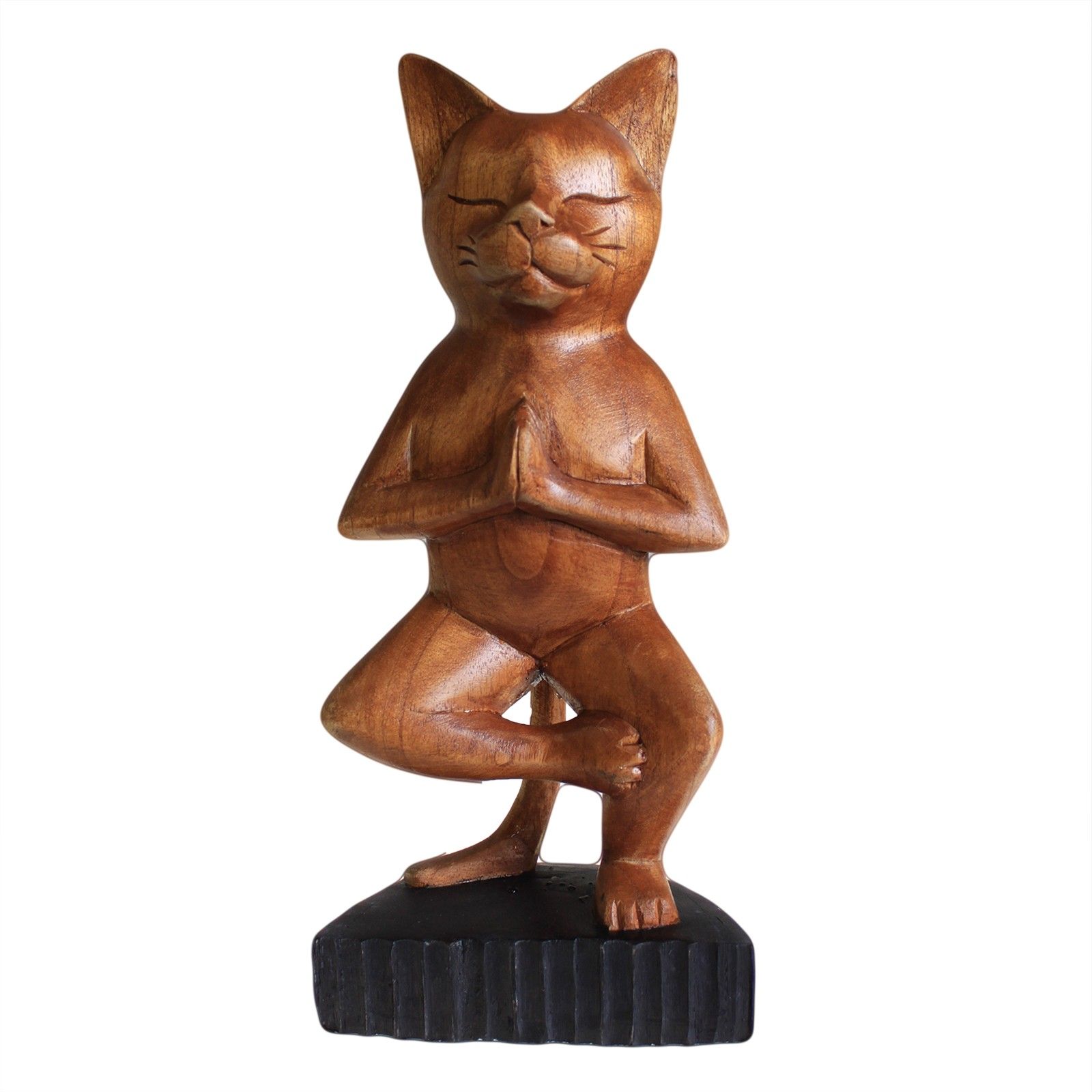 Chat yoga une jambe bois sculpté